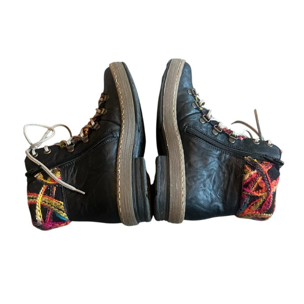Rieker Black Leather Lace-Up Ankle Boots with Colorful Knit Cuff - Picture 7 of 12